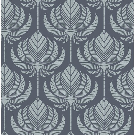 Manhattan Comfort Midland Palmier Navy Lotus Fan 33 ft L X 205 in W Wallpaper BR4014-26424